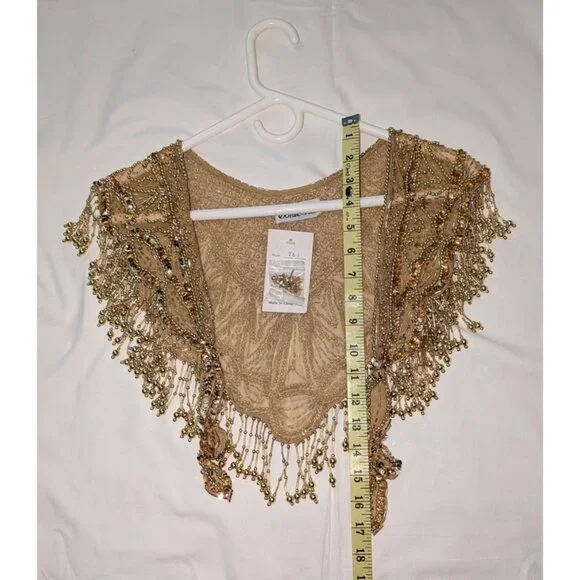Gold Beaded Fringe Shawl Wrap New Years Christmas Party Festive - Picture 6 of 12